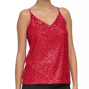 INC International Concepts Red Sequence Spaghetti Strap Camisole Tank Top